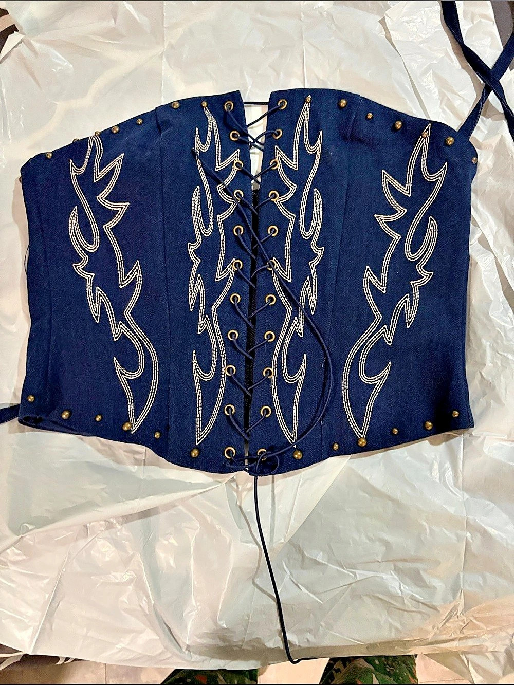 Blue Lace-Up Corset Top